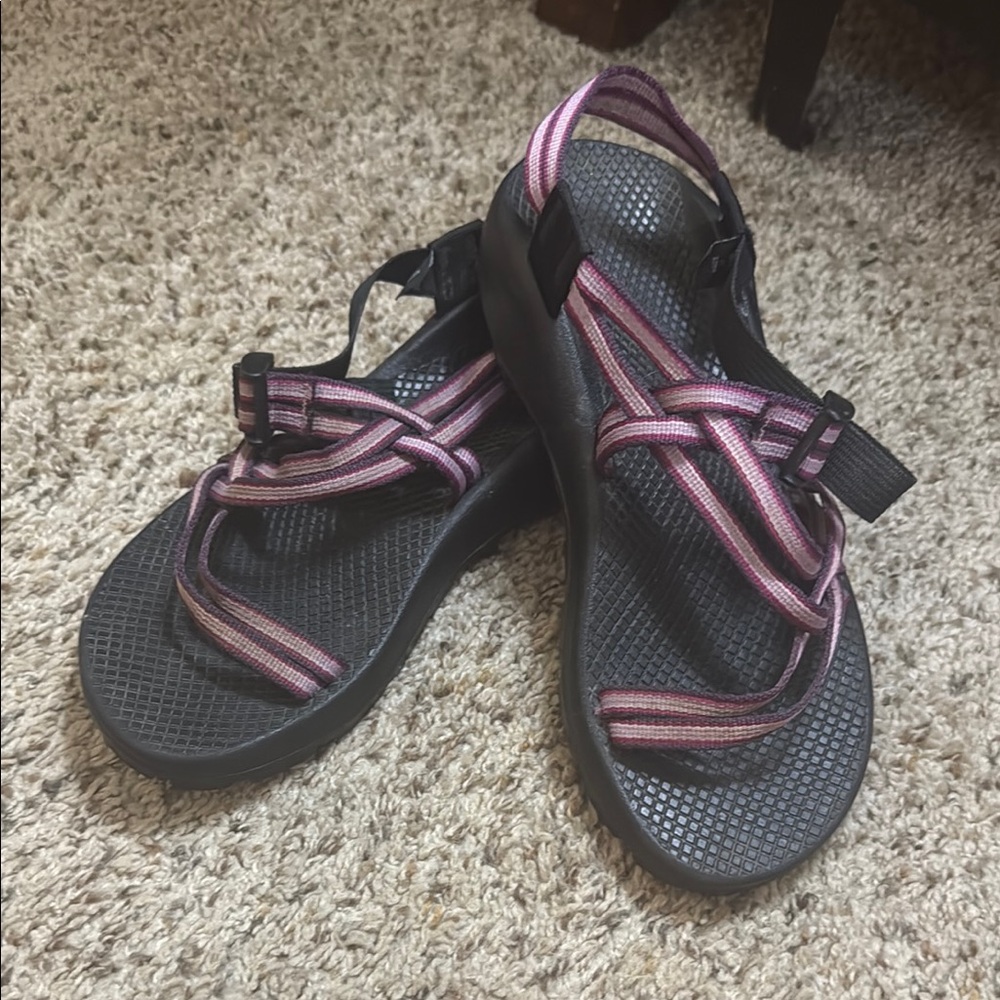 W9 Chaco Black and Purple Sandals